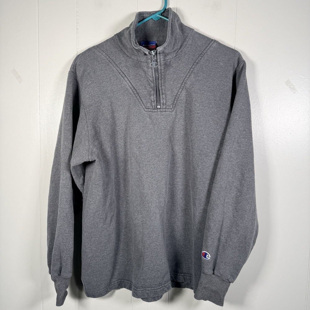 Vintage Champion 1/4 Zip Sweatshirt Men's M Gray 90s USA Mock Neck Pullover